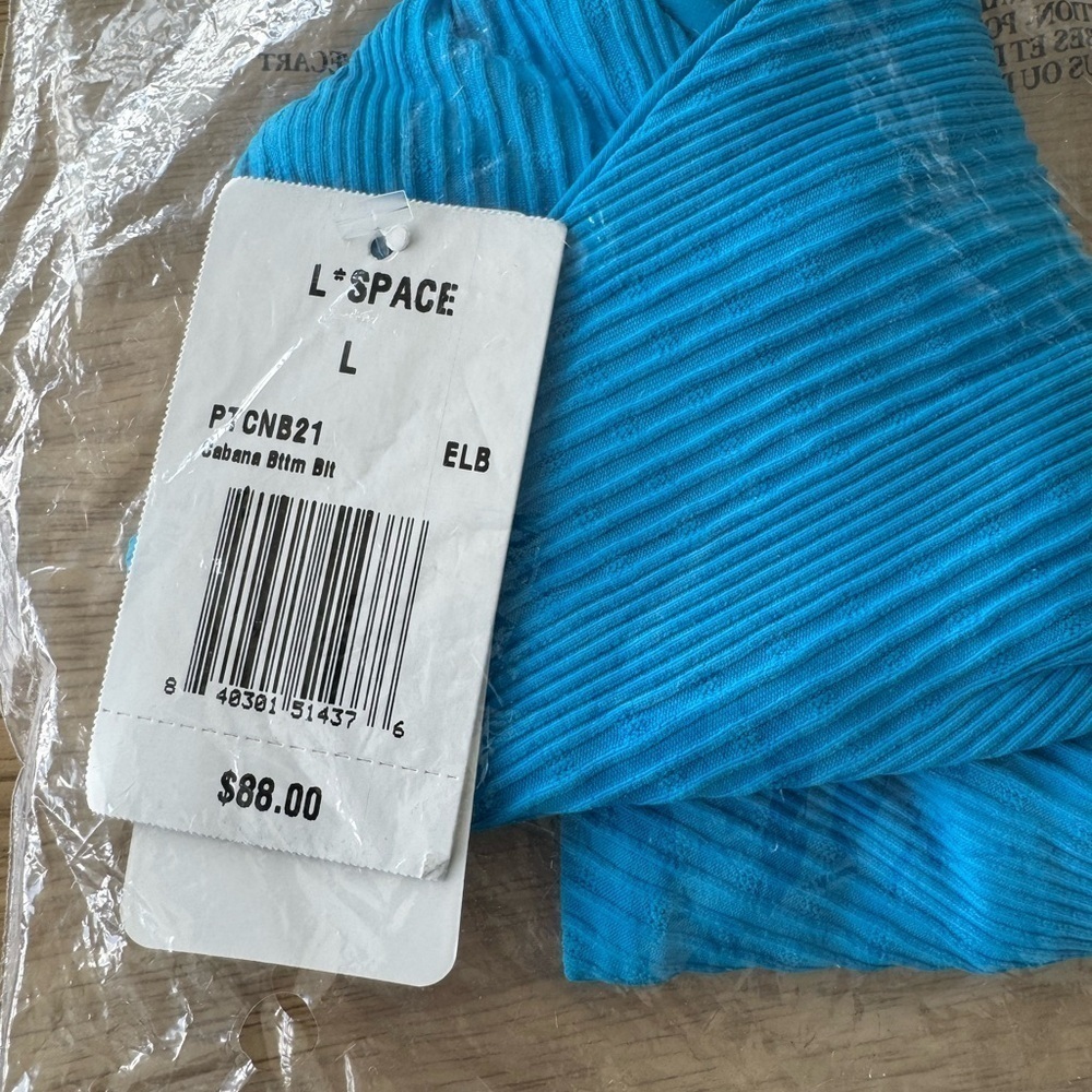 L SPACE Cabana Pointelle Rib Bikini Bottom in Electric Blue - Picture 4 of 5